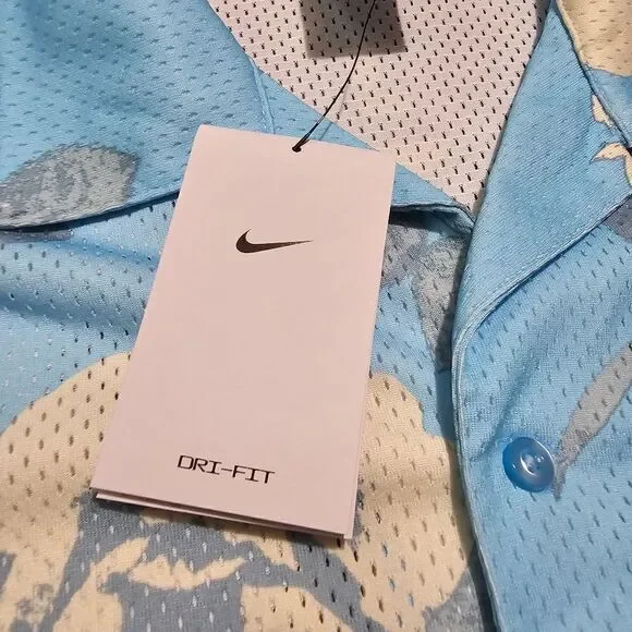 Nike Rose City Mesh Button-Up Shirt Dri-Fit Floral Men's Medium Blue FJ1650-499 - Picture 4 of 12